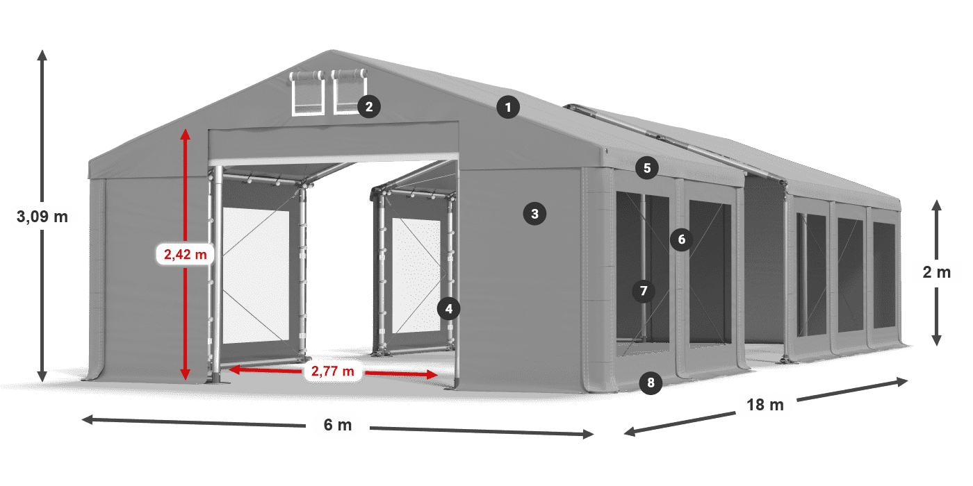 Tetto: MS 580 PVC Pareti: MS 580 PVC 2m leggenda