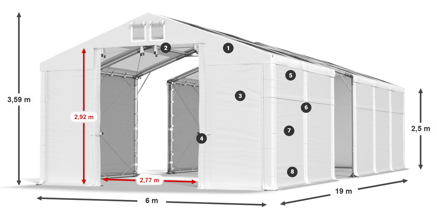 Tetto: MS T 580 PVC Pareti: SD 500 PVC 2.5m leggenda