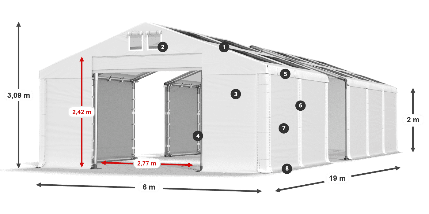 Tetto: MS T 580 PVC Pareti: FR 620 PVC 2m leggenda