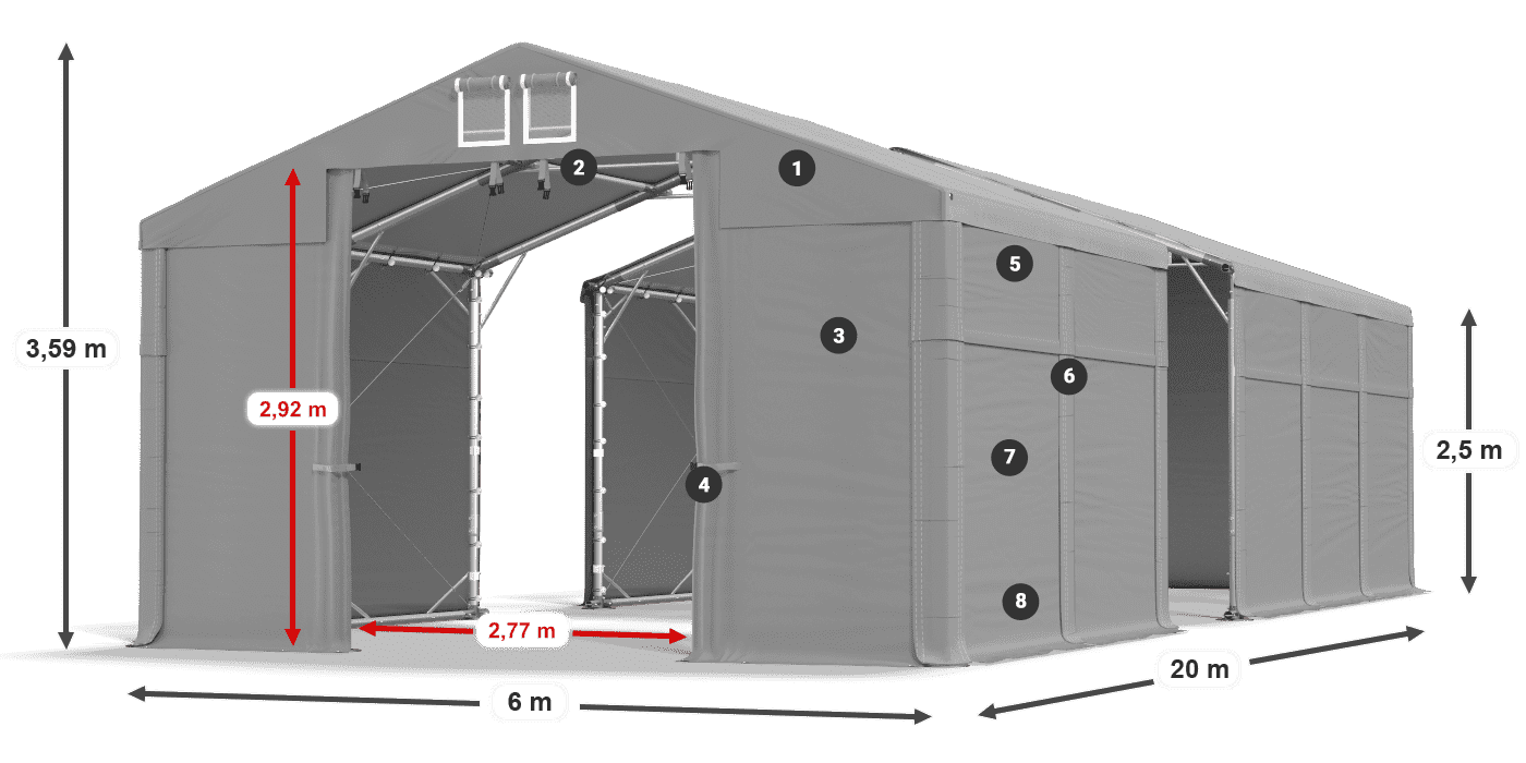 Tetto: MS 580 PVC Pareti: SD 500 PVC 2.5m leggenda