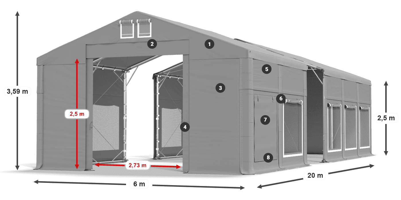 Tetto: MS 580 PVC Pareti: SD M 500 PVC 2.5m leggenda