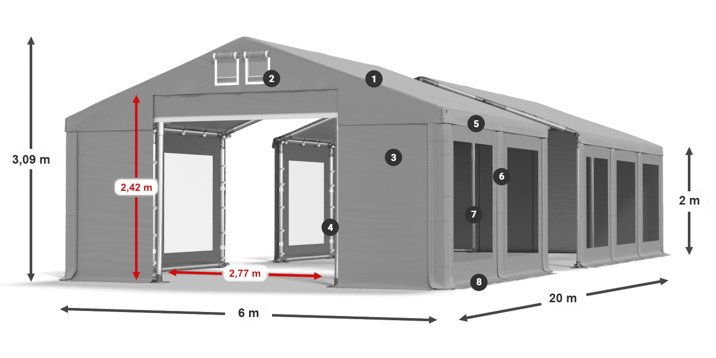 Tetto: MS 580 PVC Pareti: MS 580 PVC 2m leggenda