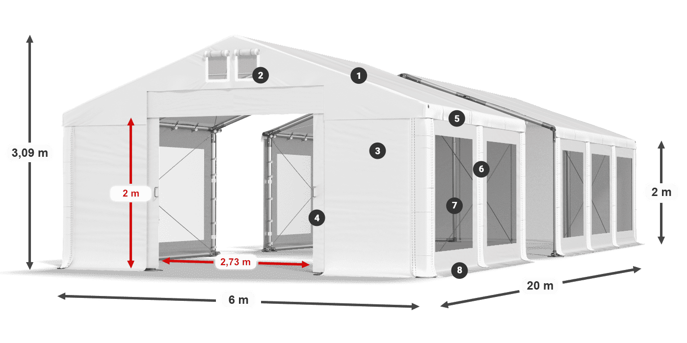 Tetto: MS 580 PVC Pareti: MS 580 PVC 2m leggenda