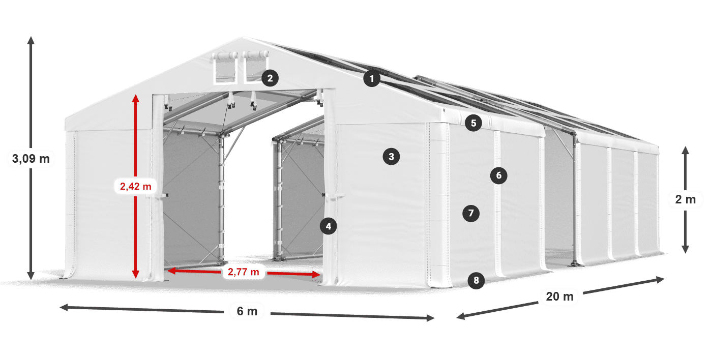 Tetto: MS T 580 PVC Pareti: SD 500 PVC 2m leggenda