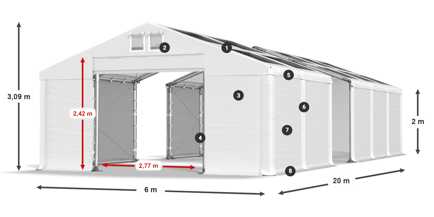 Tetto: MS T 580 PVC Pareti: SD 500 PVC 2m leggenda