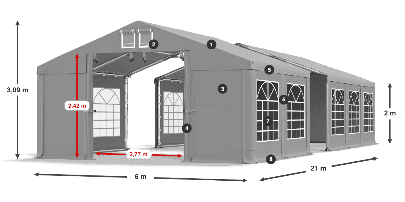 Tetto: FR 620 PVC Pareti: SD 500 PVC 2m leggenda