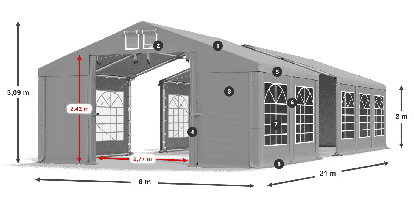 Tetto: FR 620 PVC Pareti: SD 500 PVC 2m leggenda