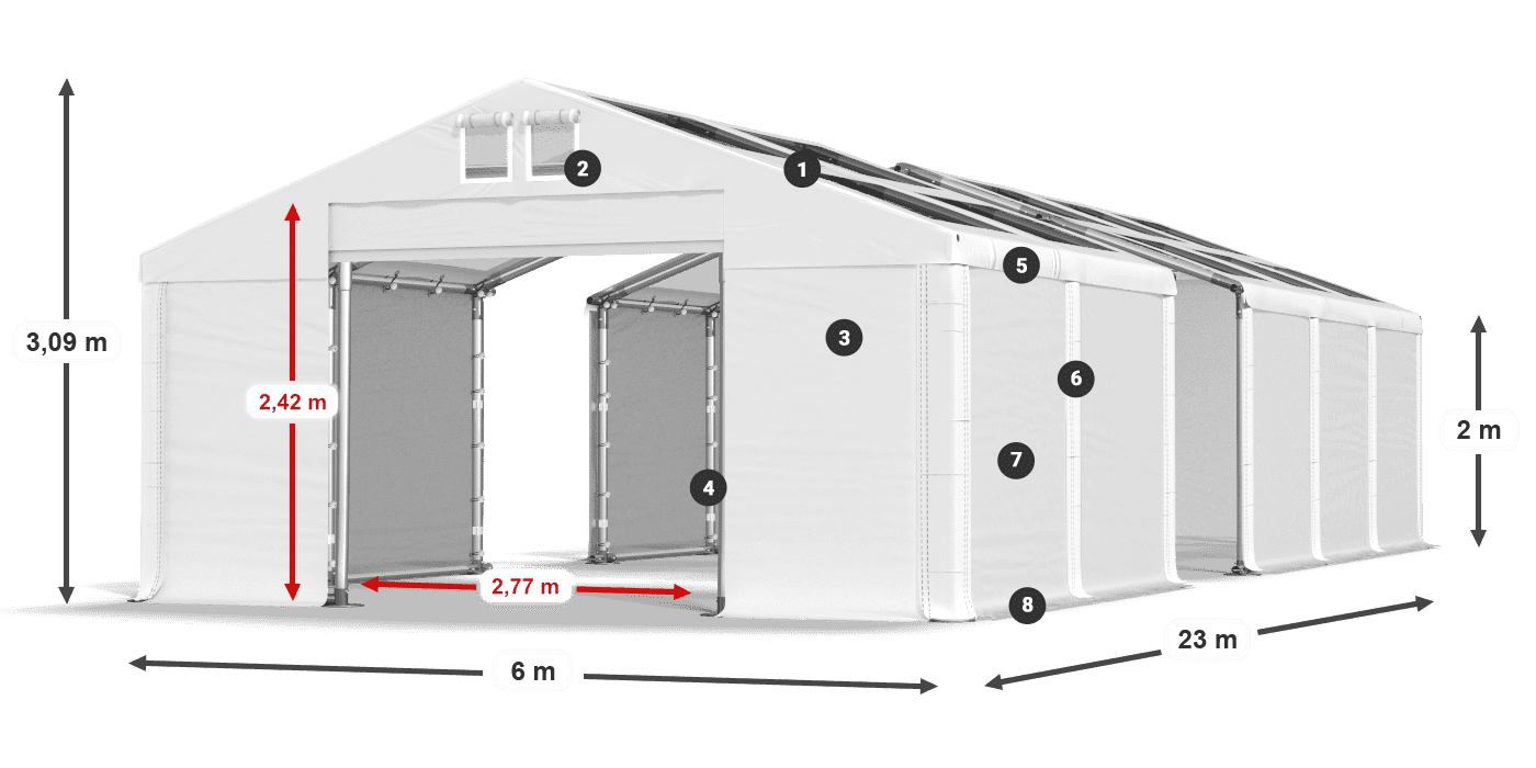 Tetto: MS T 580 PVC Pareti: FR 620 PVC 2m leggenda