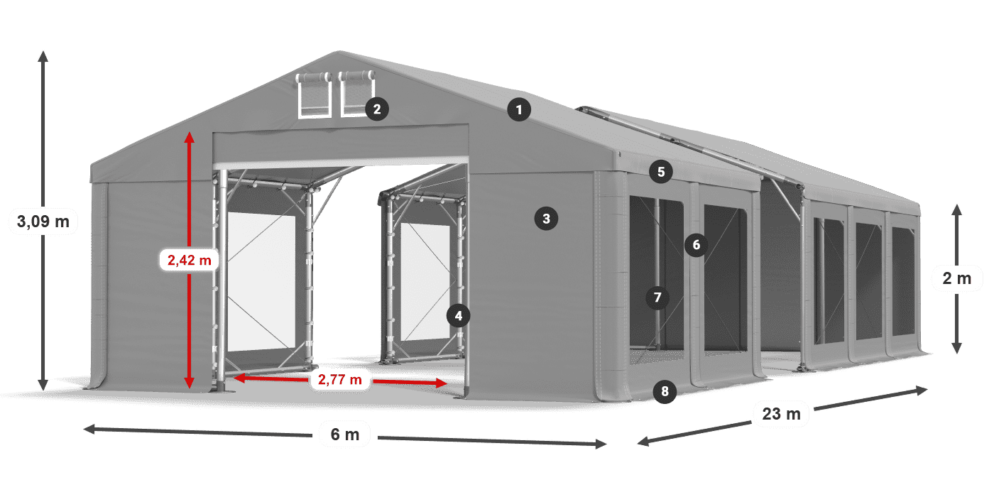 Tetto: MS 580 PVC Pareti: MS 580 PVC 2m leggenda