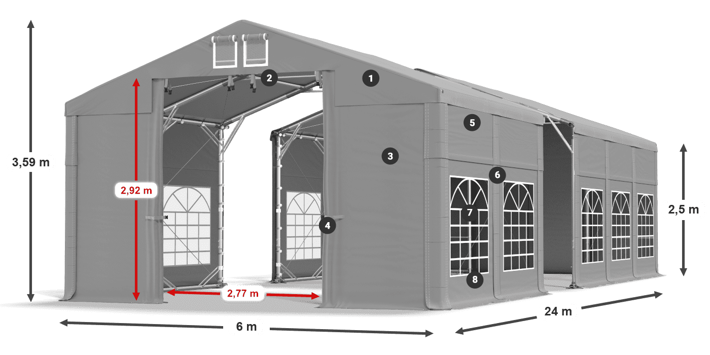 Tetto: FR 620 PVC Pareti: SD 500 PVC 2.5m leggenda