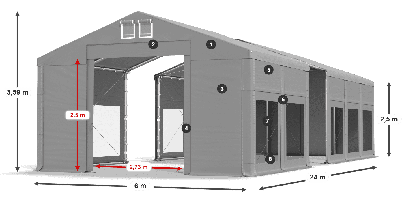 Tetto: MS 580 PVC Pareti: MS 580 PVC 2.5m leggenda