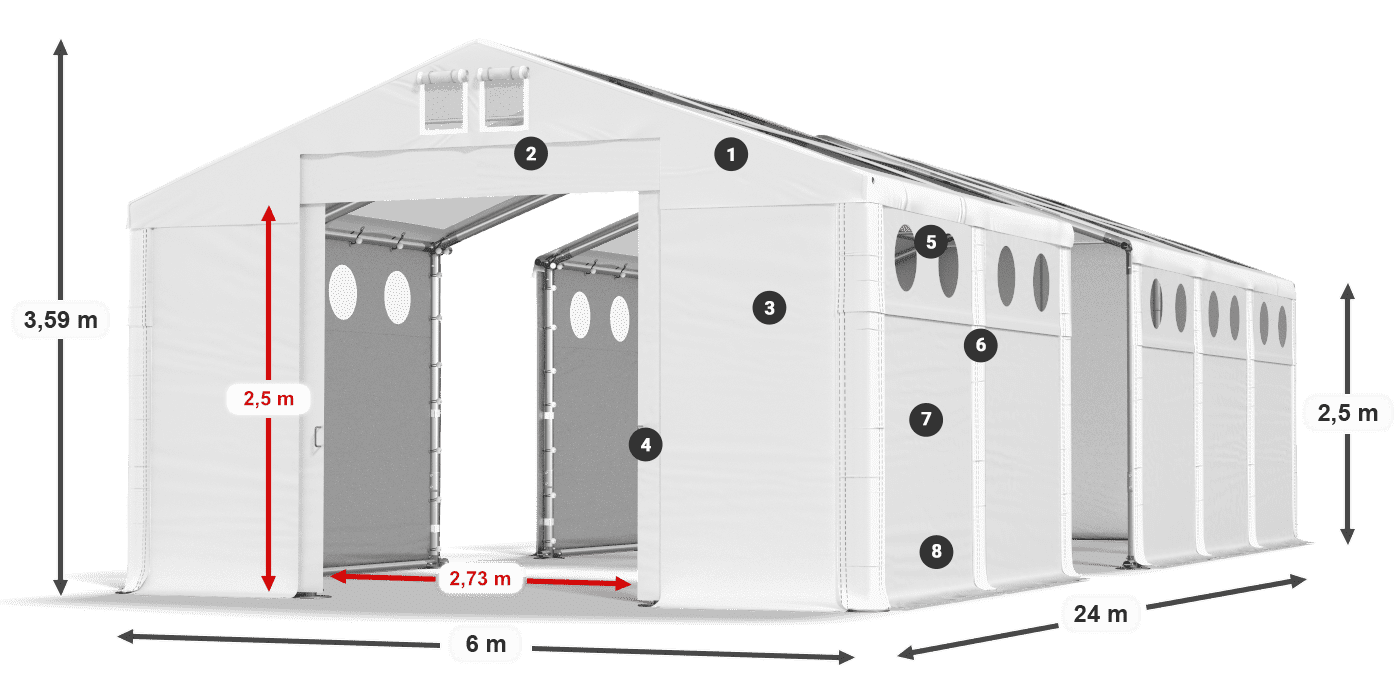 Tetto: MS T 580 PVC Pareti: SD O 500 PVC 2.5m leggenda