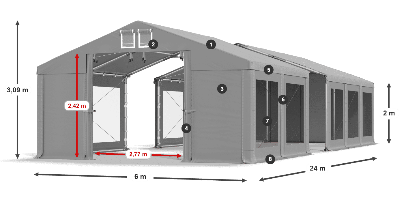 Tetto: MS 580 PVC Pareti: MS 580 PVC 2m leggenda