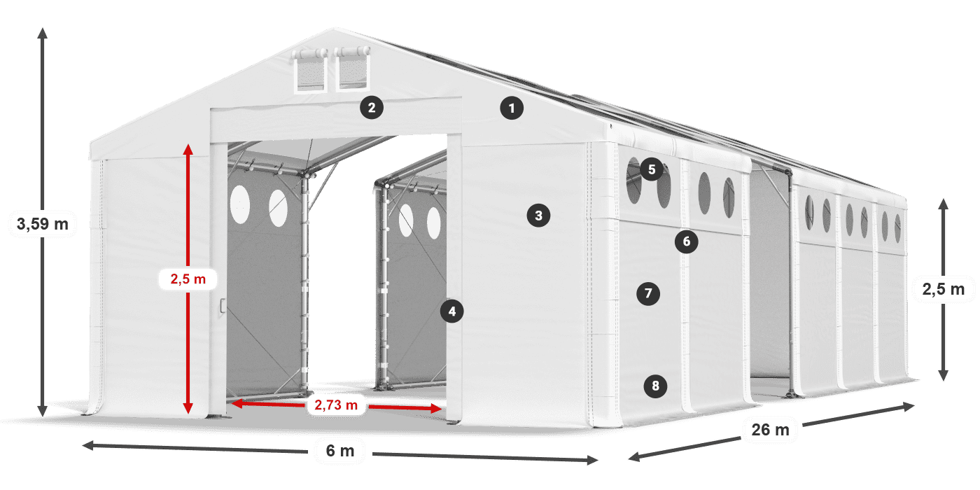 Tetto: MS T 580 PVC Pareti: SD O 500 PVC 2.5m leggenda