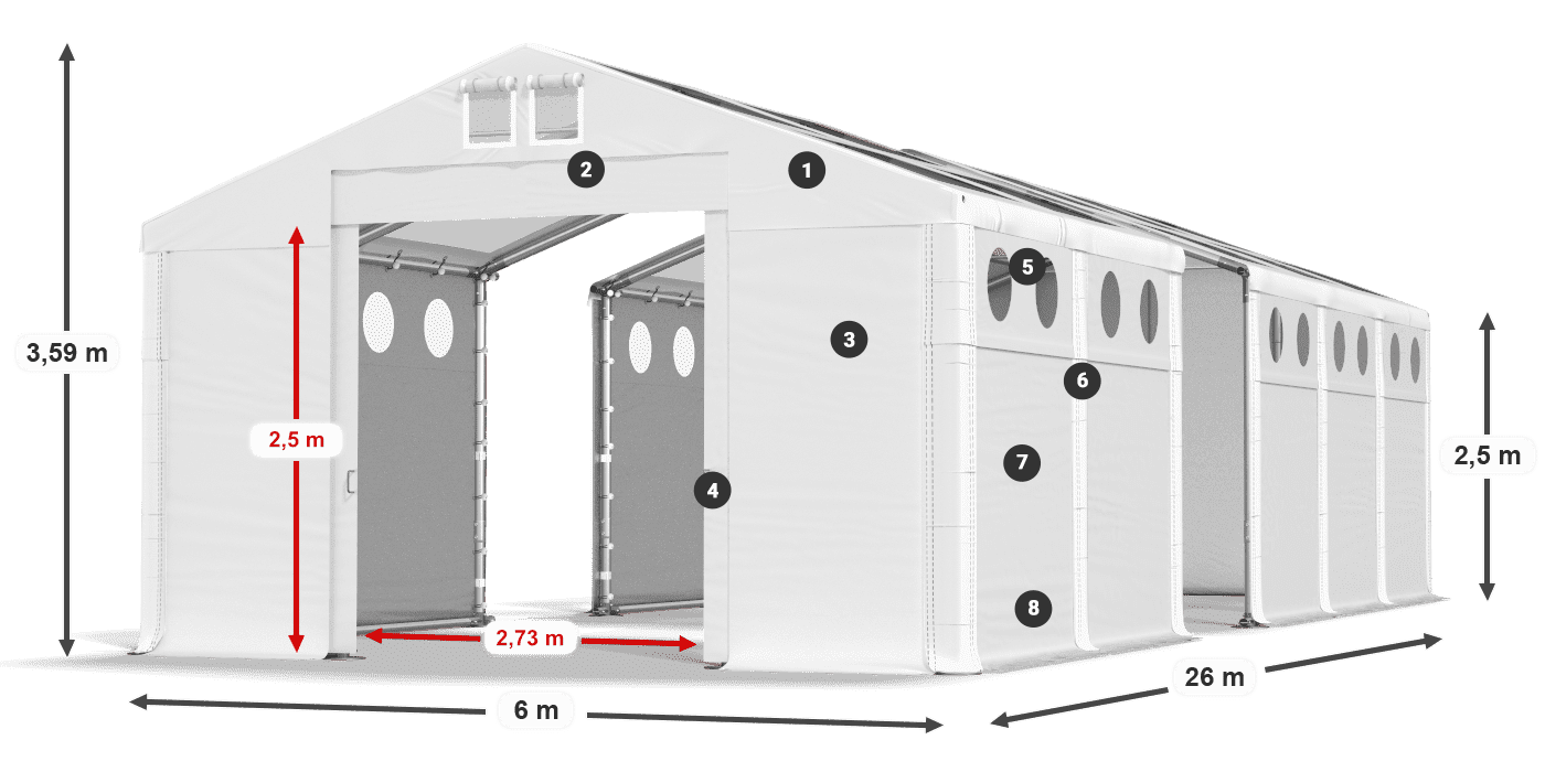 Tetto: MS T 580 PVC Pareti: SD O 500 PVC 2.5m leggenda
