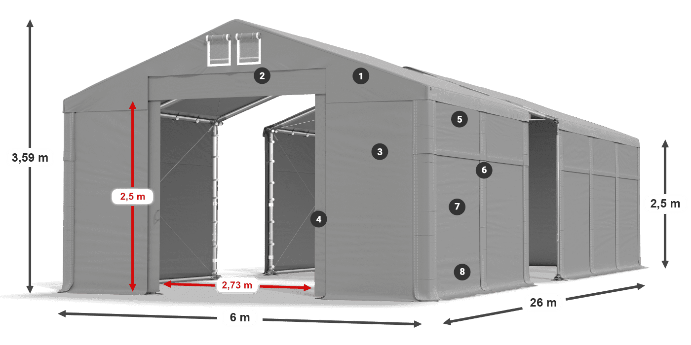 Tetto: MS 580 PVC Pareti: SD 500 PVC 2.5m leggenda