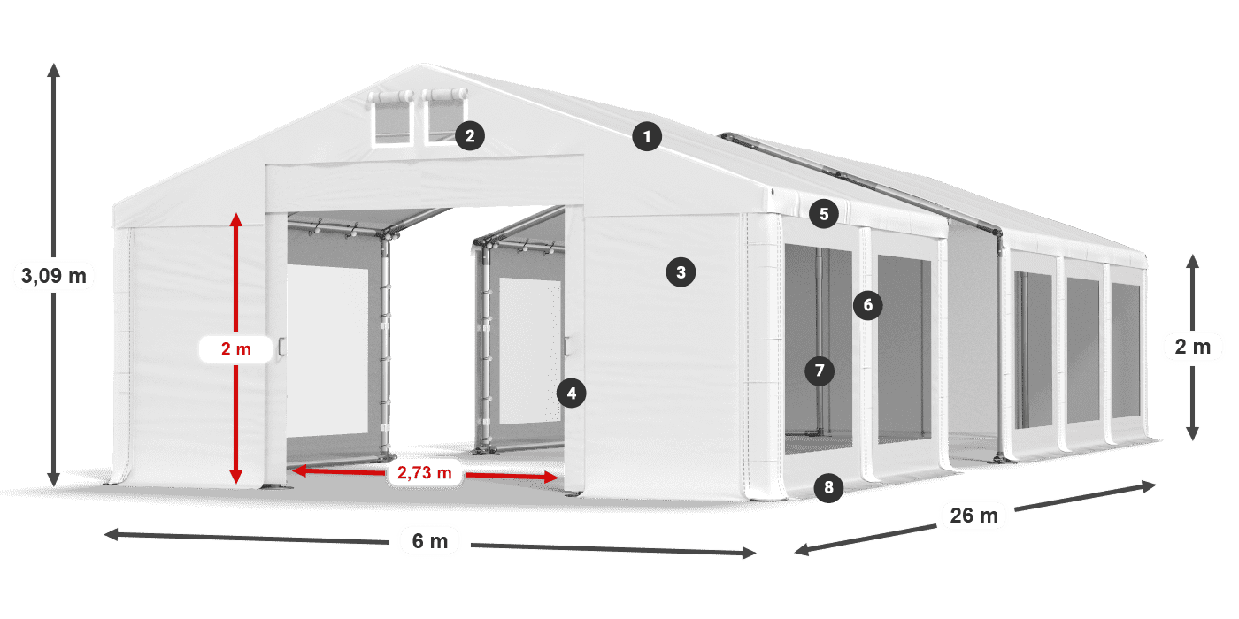 Tetto: MS 580 PVC Pareti: MS 580 PVC 2m leggenda