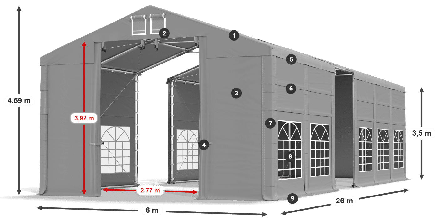 Tetto: FR 620 PVC Pareti: SD 500 PVC 3.5m leggenda