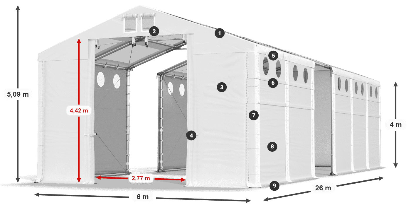 Tetto: MS T 580 PVC Pareti: FR O 620 PVC 4m leggenda