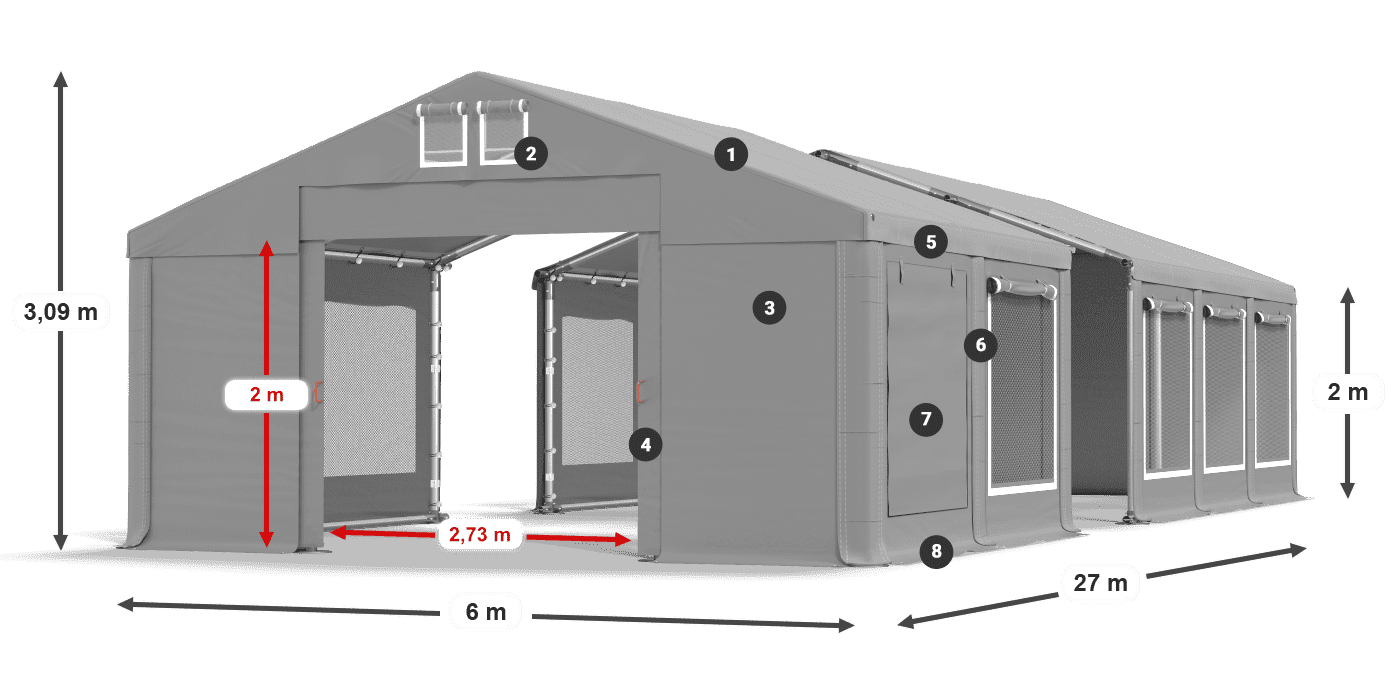 Tetto: FR 620 PVC Pareti: SD 500 PVC 2m leggenda
