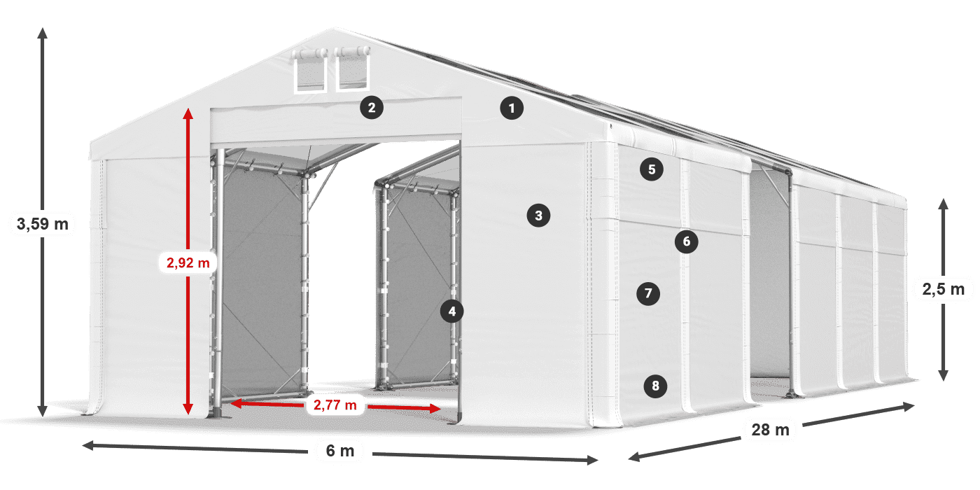 Tetto: MS T 580 PVC Pareti: FR 620 PVC 2.5m leggenda