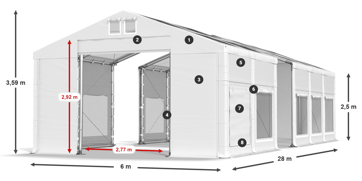 Tetto: MS T 580 PVC Pareti: SD M 500 PVC 2.5m leggenda