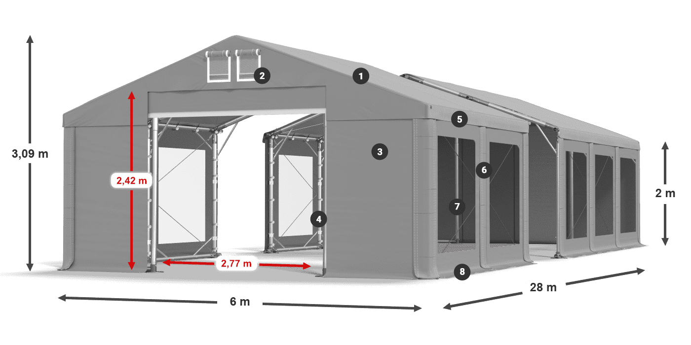 Tetto: MS 580 PVC Pareti: MS 580 PVC 2m leggenda