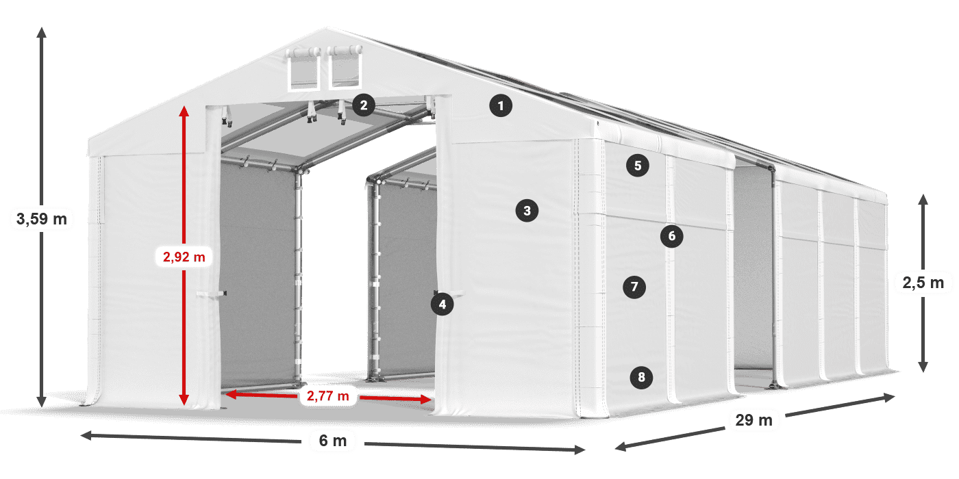 Tetto: MS T 580 PVC Pareti: FR 620 PVC 2.5m leggenda
