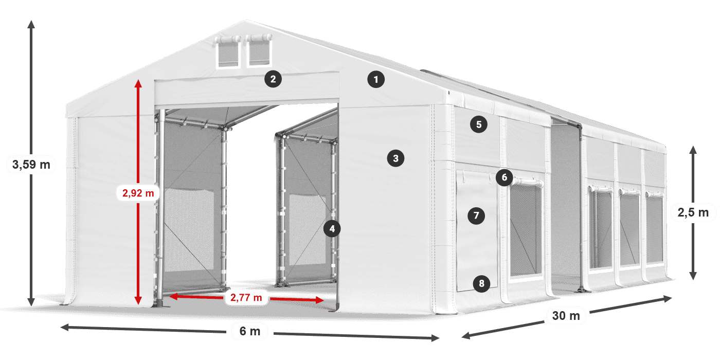 Tetto: FR 620 PVC Pareti: SD 500 PVC 2.5m leggenda