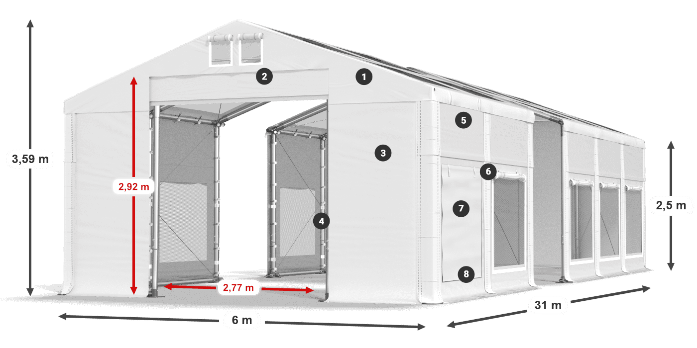 Tetto: MS T 580 PVC Pareti: SD M 500 PVC 2.5m leggenda