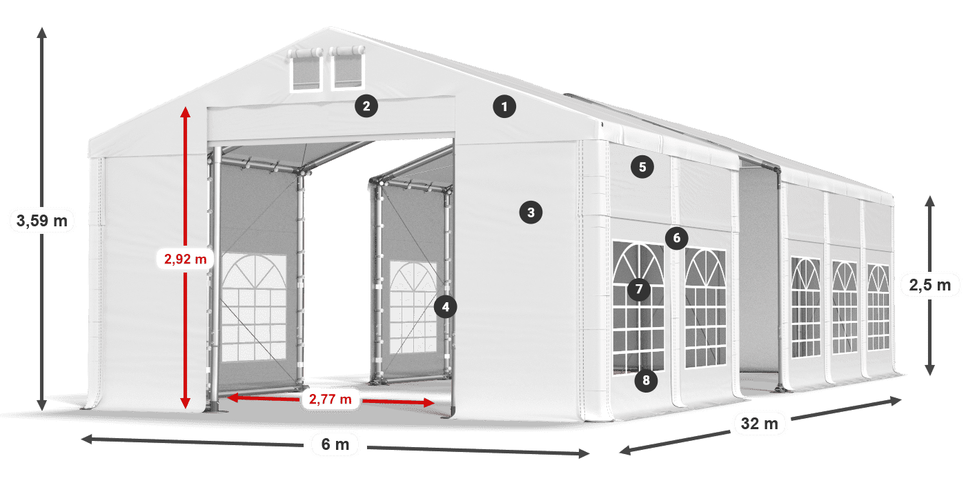Tetto: FR 620 PVC Pareti: SD 500 PVC 2.5m leggenda