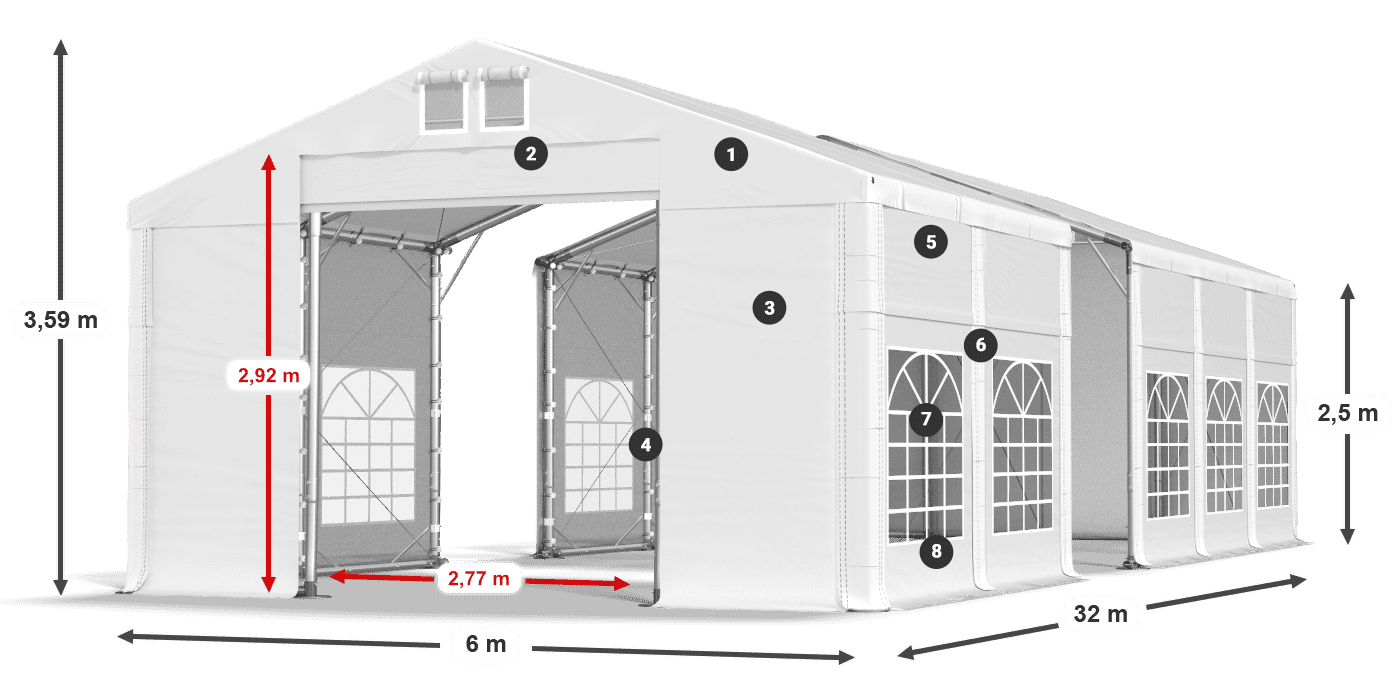 Tetto: MS 580 PVC Pareti: FR 620 PVC 2.5m leggenda