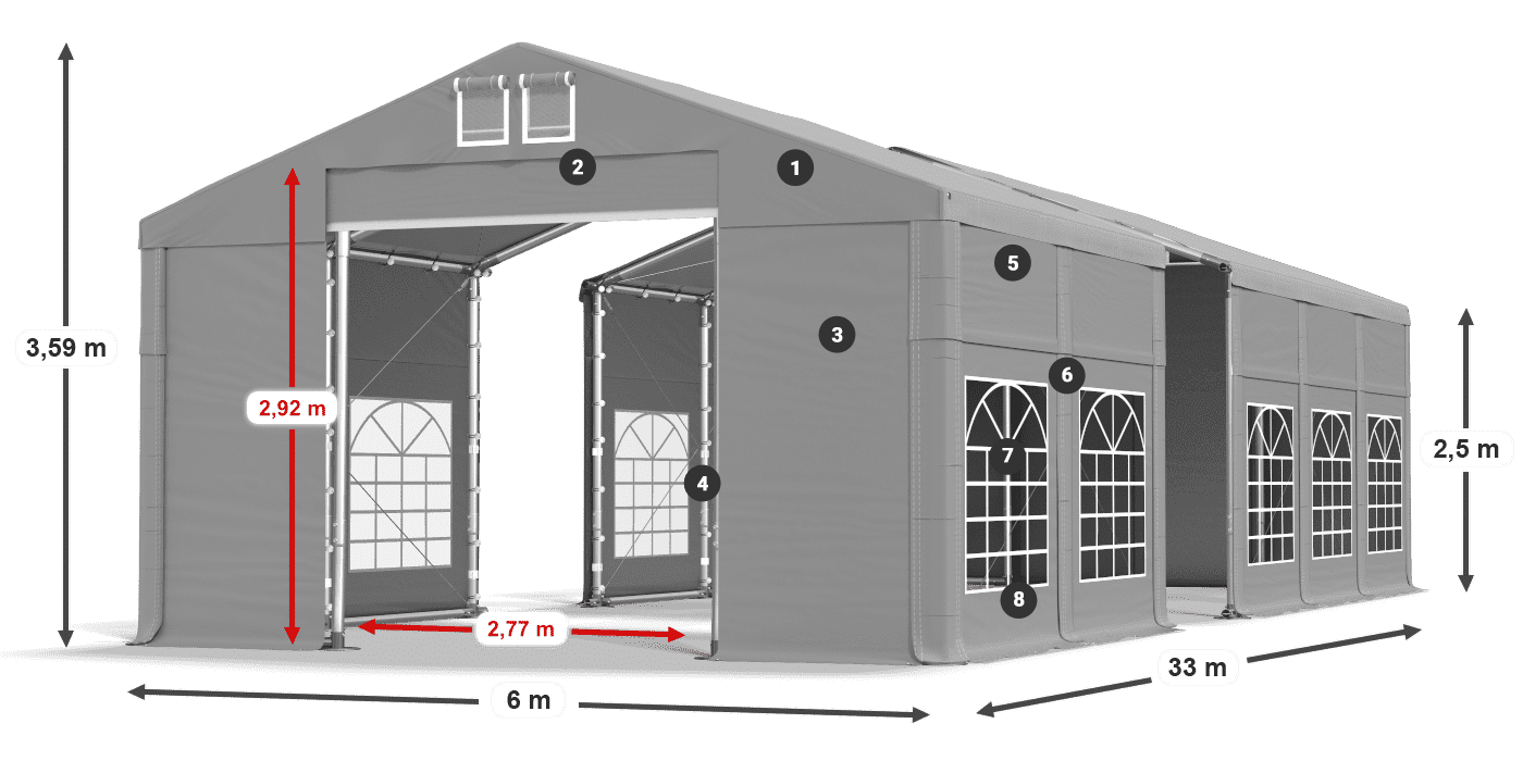 Tetto: FR 620 PVC Pareti: SD 500 PVC 2.5m leggenda