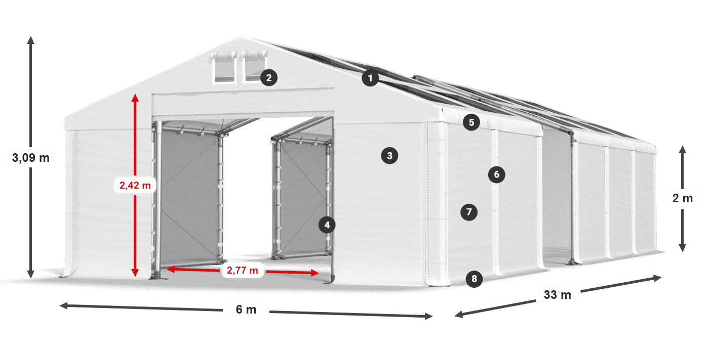 Tetto: MS T 580 PVC Pareti: FR 620 PVC 2m leggenda