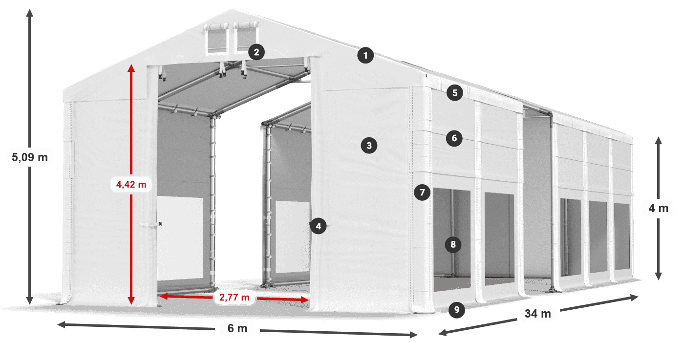 Tetto: MS 580 PVC Pareti: MS 580 PVC 4m leggenda