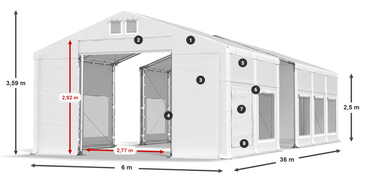 Tetto: FR 620 PVC Pareti: SD 500 PVC 2.5m leggenda
