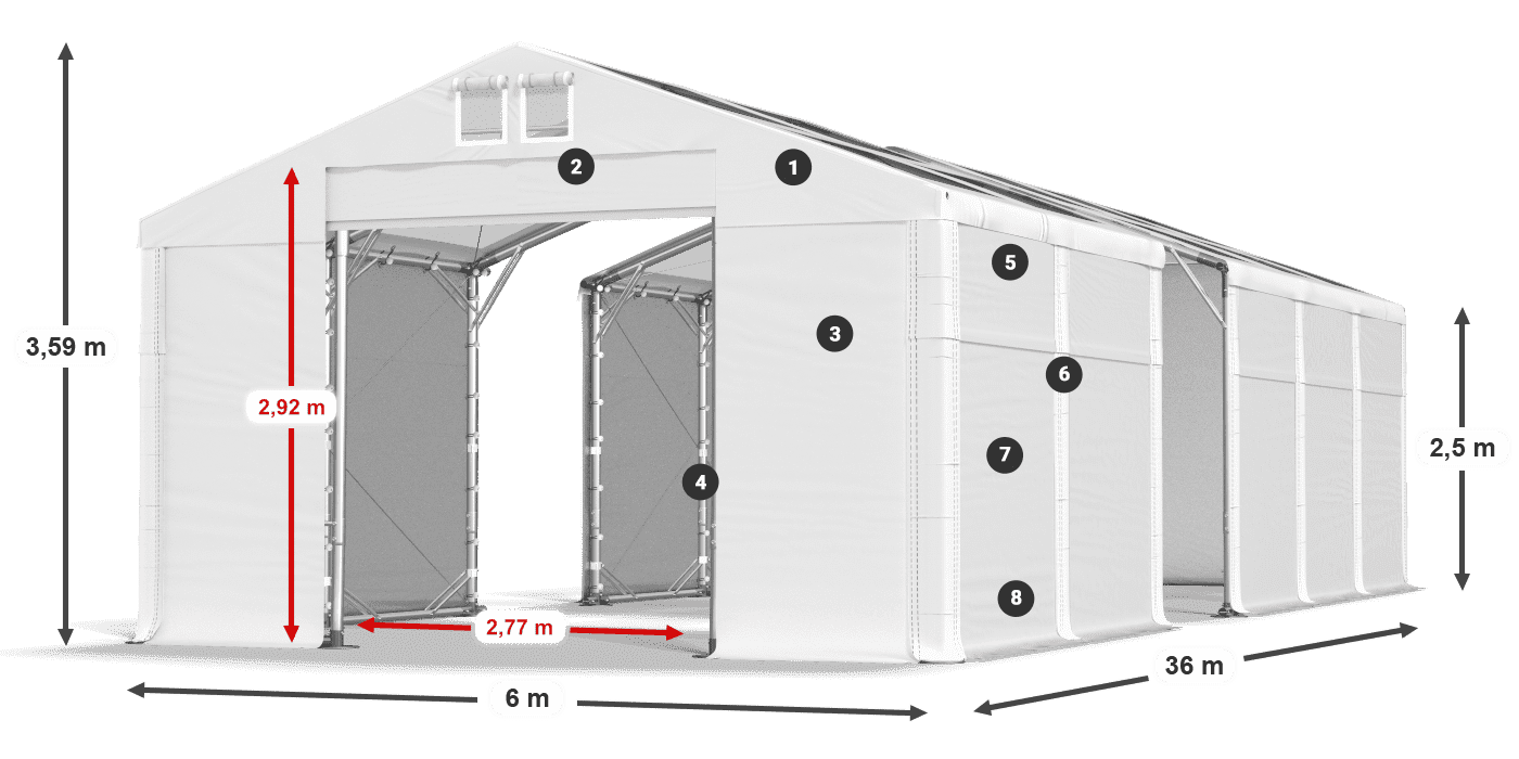 Tetto: MS T 580 PVC Pareti: SD 500 PVC 2.5m leggenda