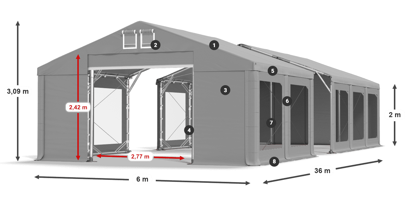 Tetto: MS 580 PVC Pareti: MS 580 PVC 2m leggenda