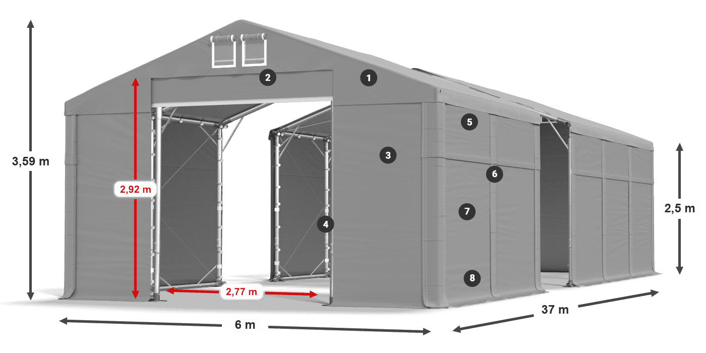 Tetto: FR 620 PVC Pareti: SD 500 PVC 2.5m leggenda