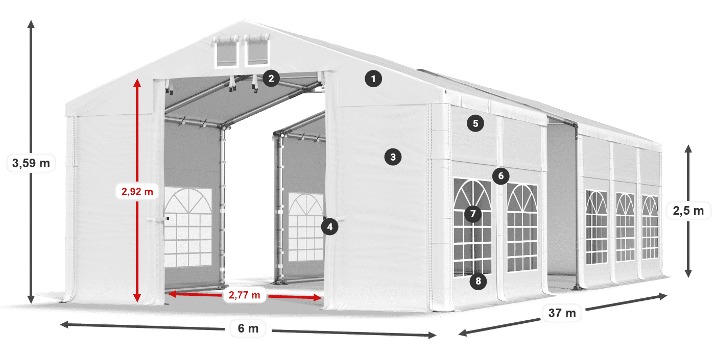 Tetto: FR 620 PVC Pareti: SD 500 PVC 2.5m leggenda