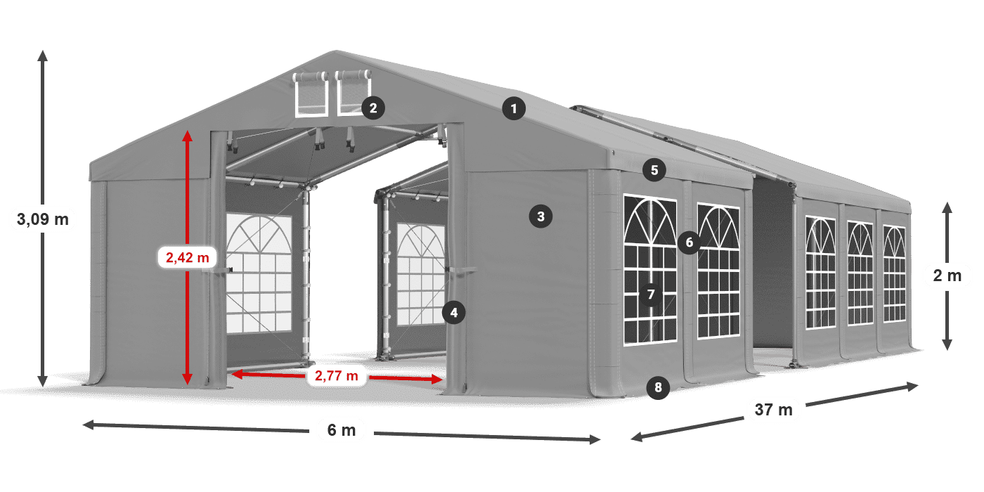Tetto: FR 620 PVC Pareti: SD 500 PVC 2m leggenda
