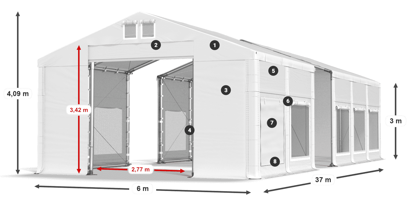 Tetto: FR 620 PVC Pareti: SD 500 PVC 3m leggenda