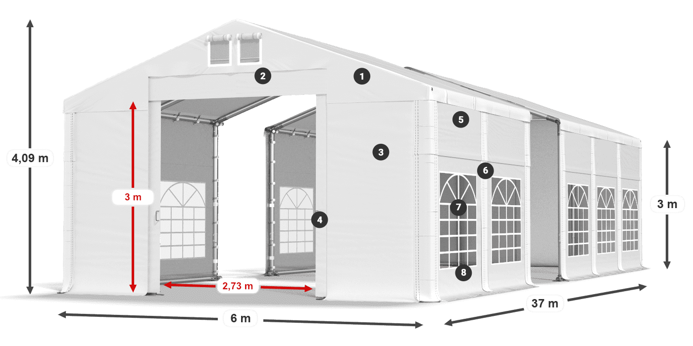 Tetto: MS 580 PVC Pareti: FR 620 PVC 3m leggenda