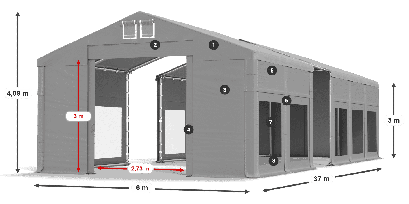 Tetto: MS 580 PVC Pareti: MS 580 PVC 3m leggenda