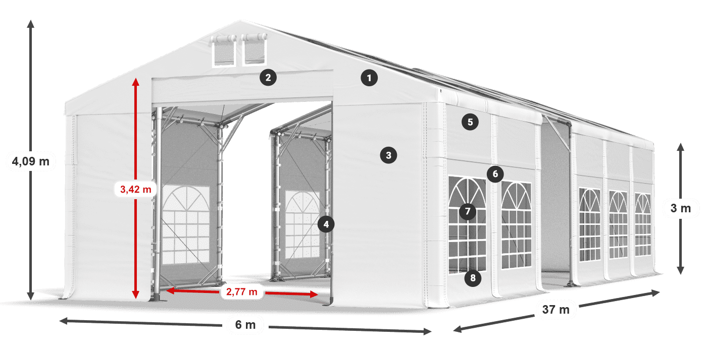 Tetto: MS T 580 PVC Pareti: SD E 500 PVC 3m leggenda