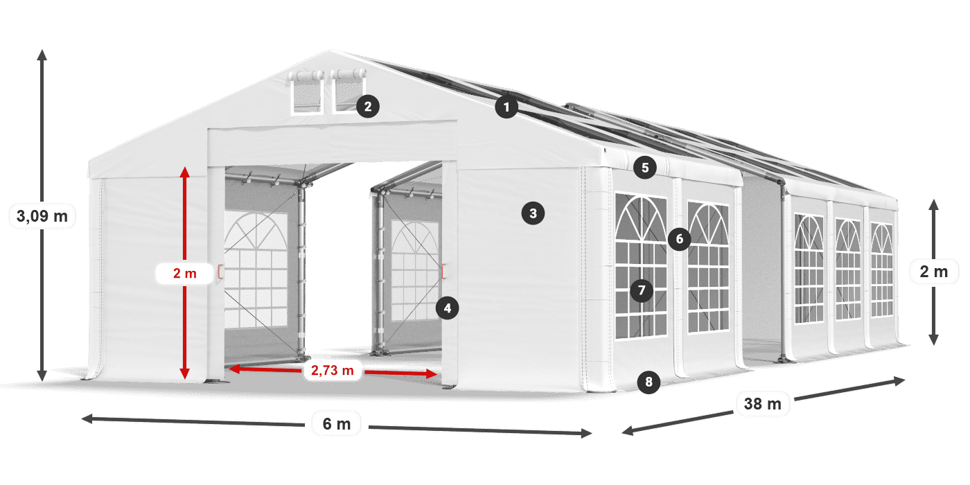 Tetto: MS T 580 PVC Pareti: FR 620 PVC 2m leggenda