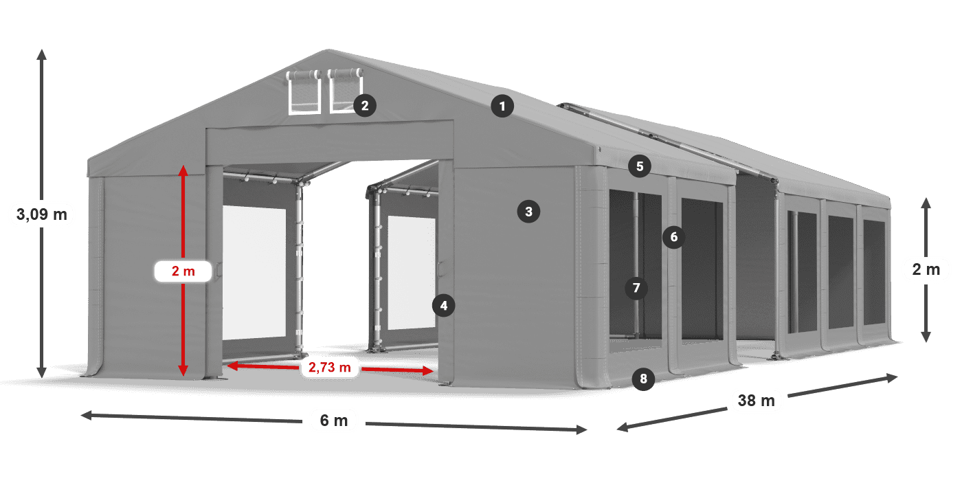 Tetto: MS 580 PVC Pareti: MS 580 PVC 2m leggenda