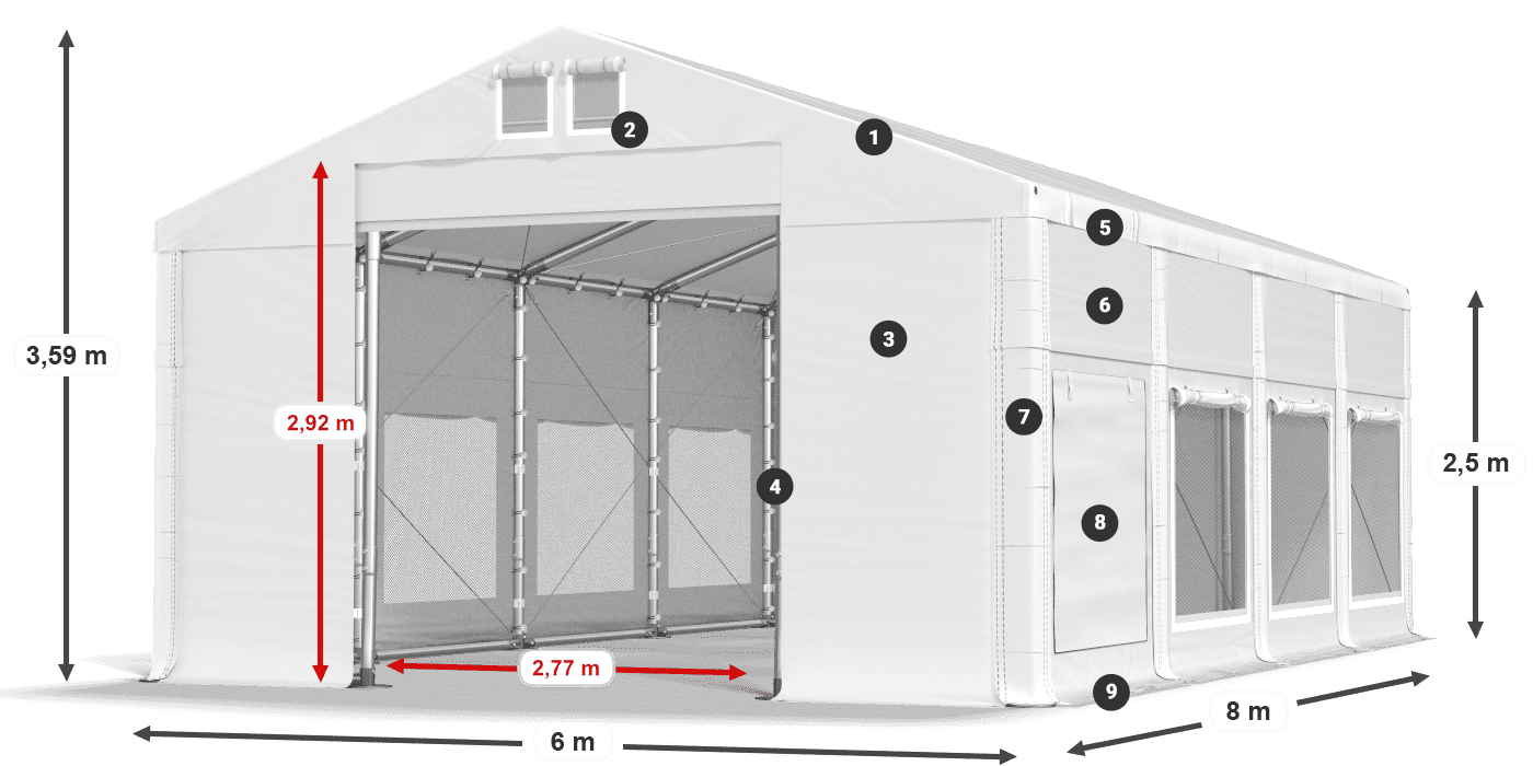 Tetto: FR 620 PVC Pareti: SD 500 PVC 2.5m leggenda