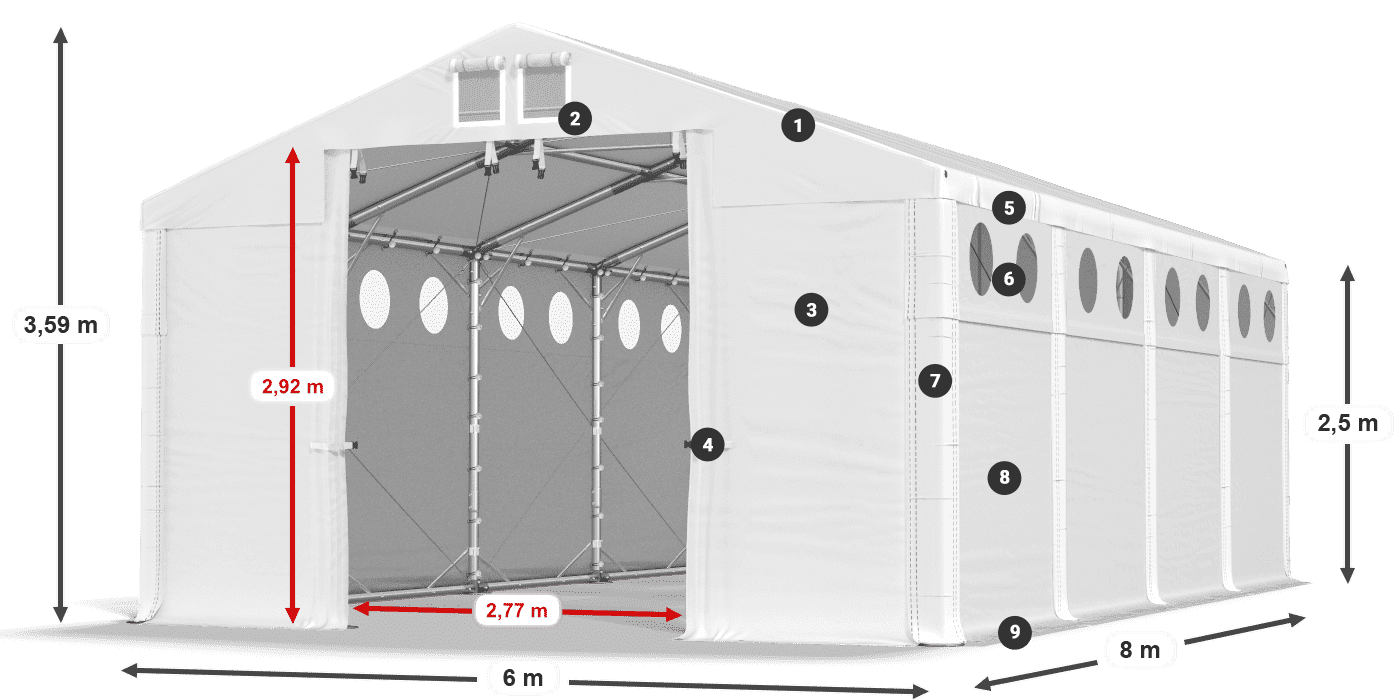 Tetto: MS 580 PVC Pareti: FR O 620 PVC 2.5m leggenda