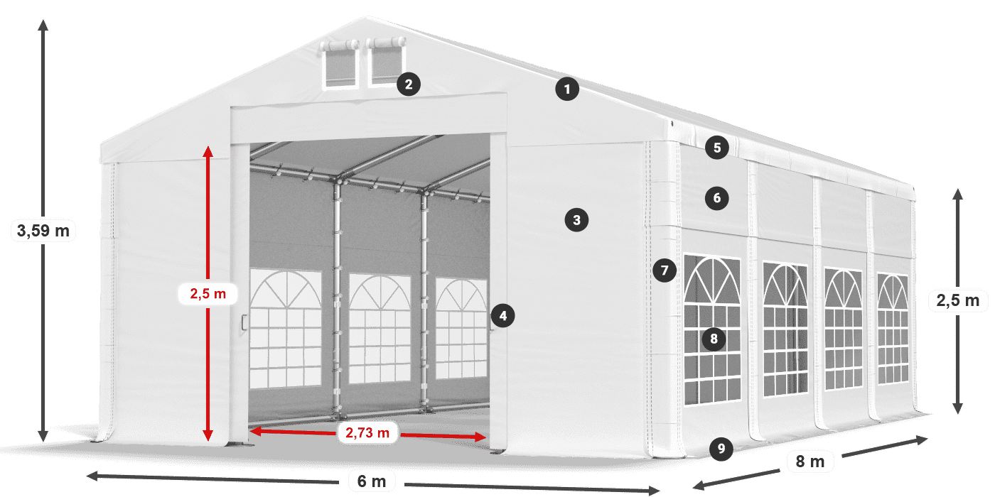 Tetto: MS 580 PVC Pareti: FR 620 PVC 2.5m leggenda